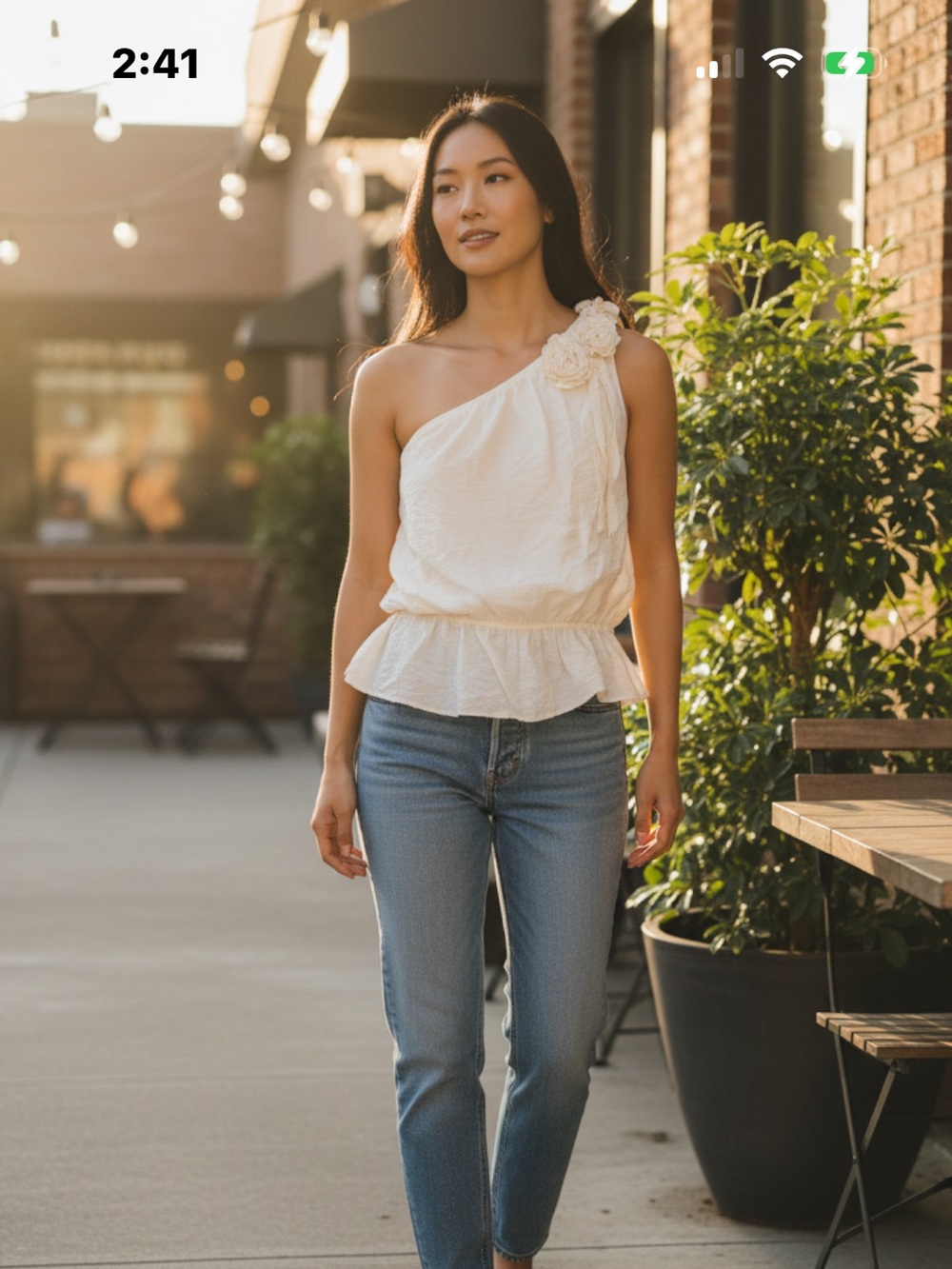 👗Mine Cream One-Shoulder Floral-Accent Tank